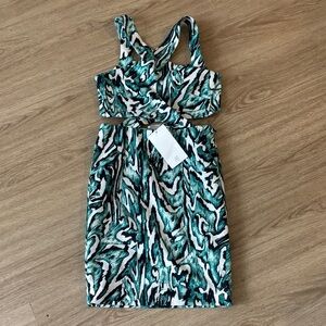 NWT Zara Cutout Green and White Patterned Mini Dress